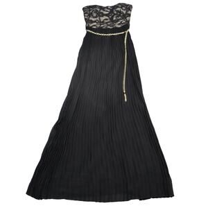 Jacaranda Dress Womens S Black Floral Pleated Tubeless Belted Maxi Dress